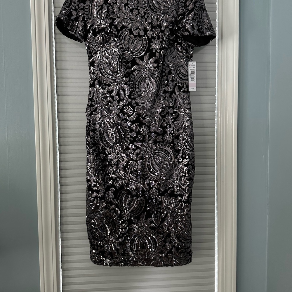 R&M Richards Black with Silver Sequins Sheath Midi Dress